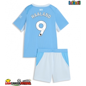 Camisa de Futebol Manchester City Erling Haaland #9 Equipamento Principal Infantil 2026-27 Manga Curta (+ Calças curtas)